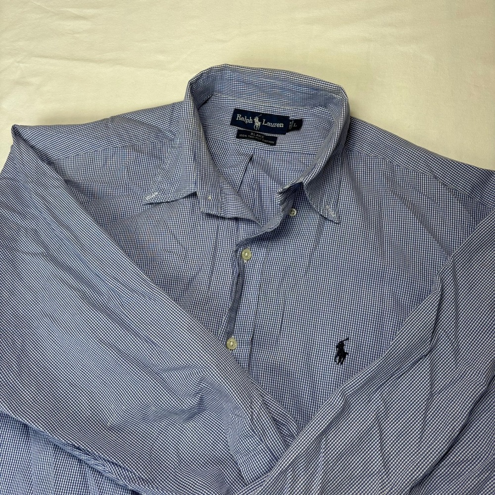 Ralph Lauren Shirt Button Down Mens L Blue Gingham Blake Long Sleeve Cotton